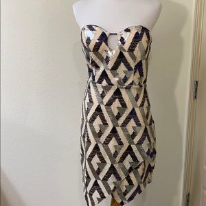 Charlotte Russe gray, blue, cream sequin dress